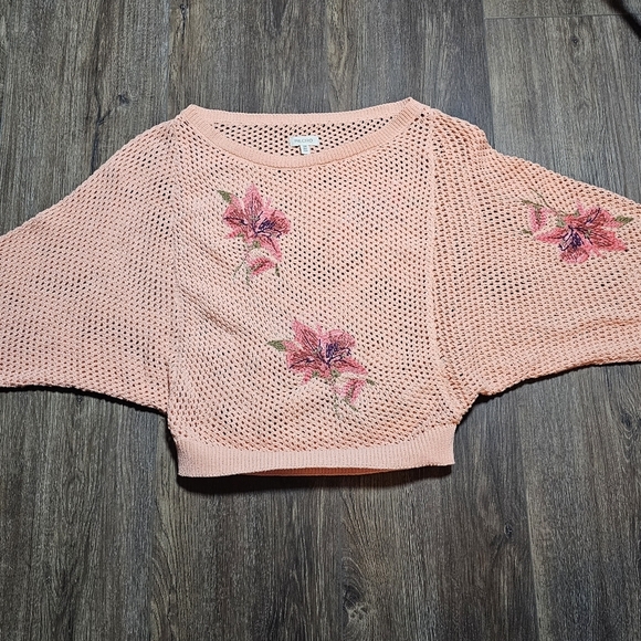 Anthropologie Pilcro Open Knit Dolman Sleeve Embroidered Floral Sweater  XXS - Picture 7 of 13